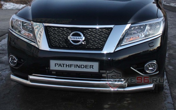 Защита Передняя – Двойная (Круг + Овал) на Nissan Pathfinder, 2012-2016, 4 поколение (R52)