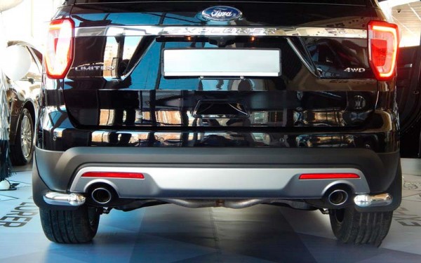 Защита Задняя – Уголки одинарные (Круг) на Ford Explorer, 2015-2017, 5 поколение, рестайлинг