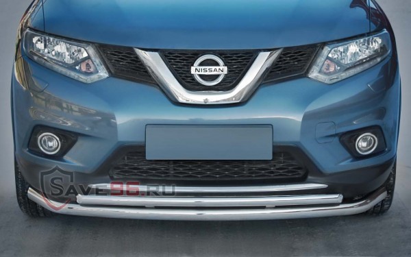 Защита Передняя – Двойная длинная (Круг) на Nissan X-Trail, 2014-2019, 3 поколение (T32)