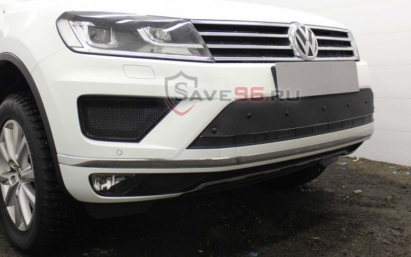 Защита радиатора «Премиум» на Volkswagen Touareg, 2014-2018, 2 поколение, рестайлинг (кроме R-Line)